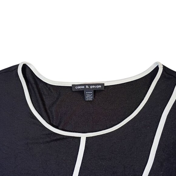 Cable & Gauge Black A-Line Tunic Top M White Trim 3/4 Sleeve Stretch Knit - Picture 3 of 8